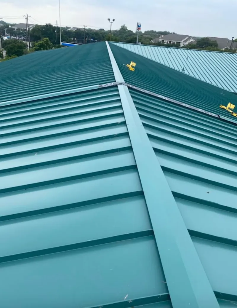 Green commercial metal roof ridge and valley for Metal Roof Repair in Wesley Chapel